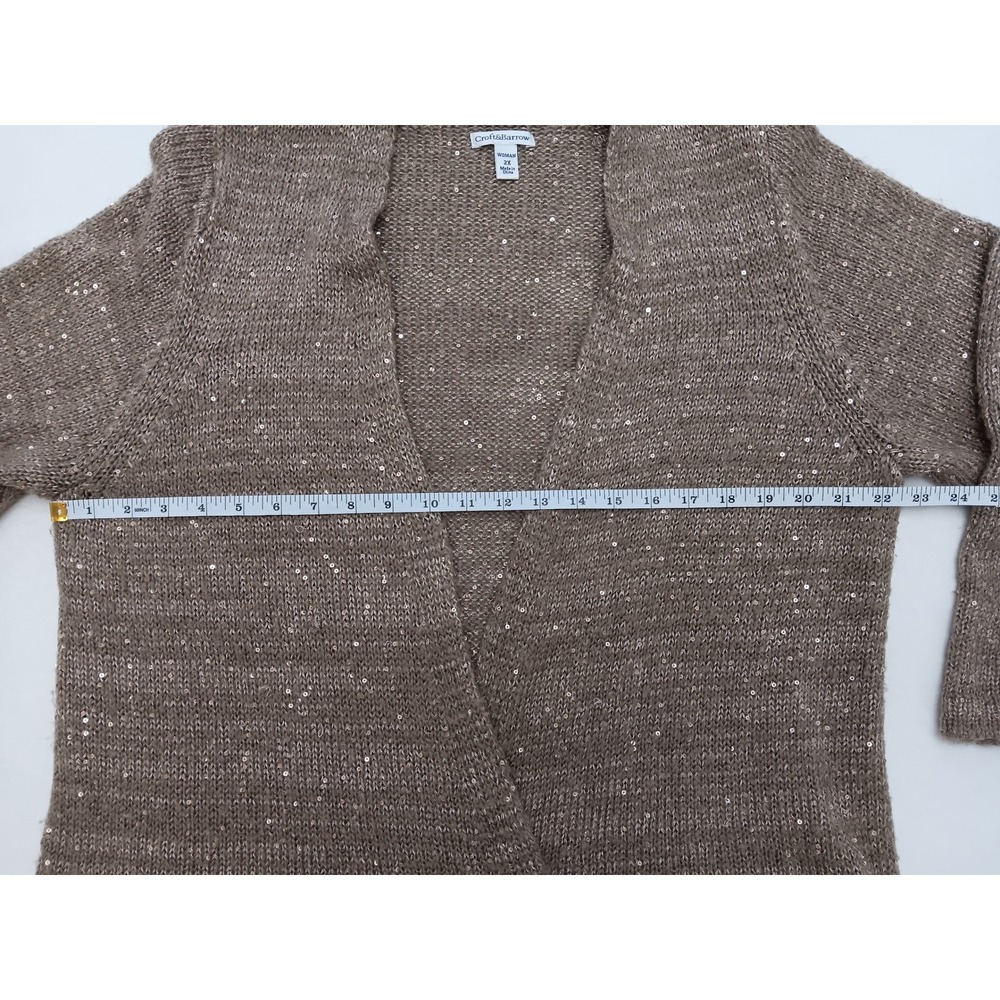 Croft & Barrow Womens Cardigan Sweater 2X Tan Sequin Open Front Knit - Picture 7 of 10